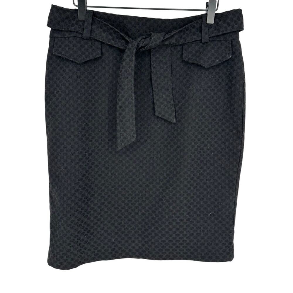 Cynthia Rowley Black Jacquard Pencil Skirt Womens 8 Belted Tie Waist Pocket EUC